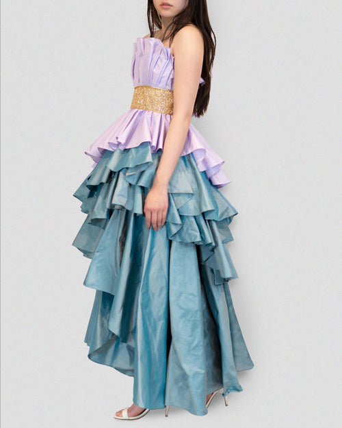 Silk Taffeta Ruffle Layered Skirt